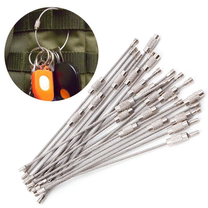 Lot Outdoor Hiking Screw Lock Stainless Steel Key Ring Chain Wire Rope Cable