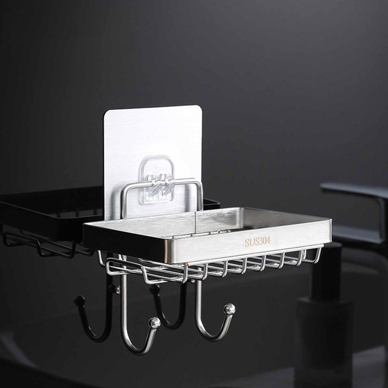 Punch-free Drain Soap Box Stainless Steel Soap Rack Dishcloth Storage Box