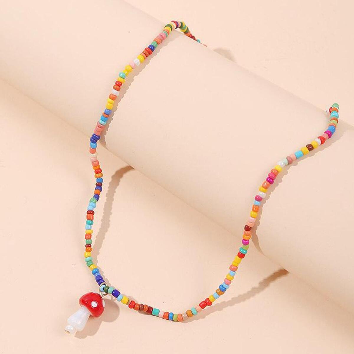 Colorful  Chain Dainty Mushroom Shape Pendant Dangle Jewelry for