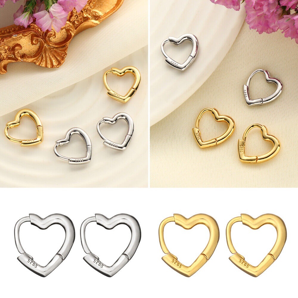 Fashion Small Jewelry Gift Heart Shaped S925 Studs Hoop Earrings Hypoallergenic