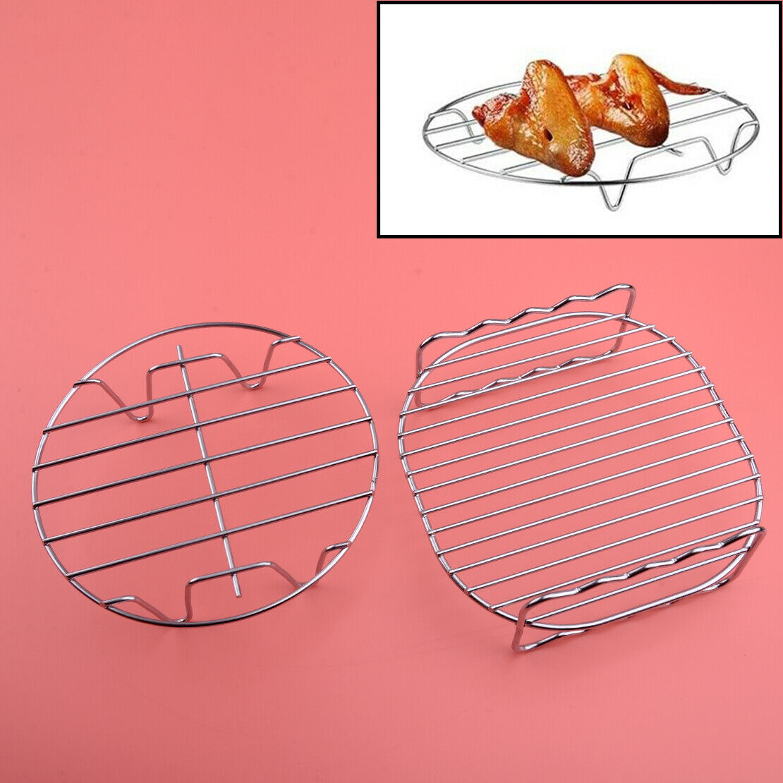 Baking Tray Skewers Air Fryer Stainless Steel Holder BBQ Rack Double deck New
