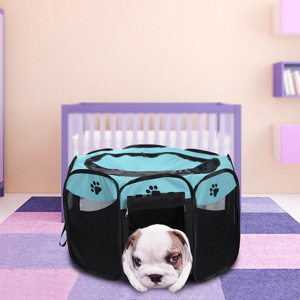 Claw Print Foldable Pet Cat Dog Tent House Guard Playpen Fence (Sky Blue)