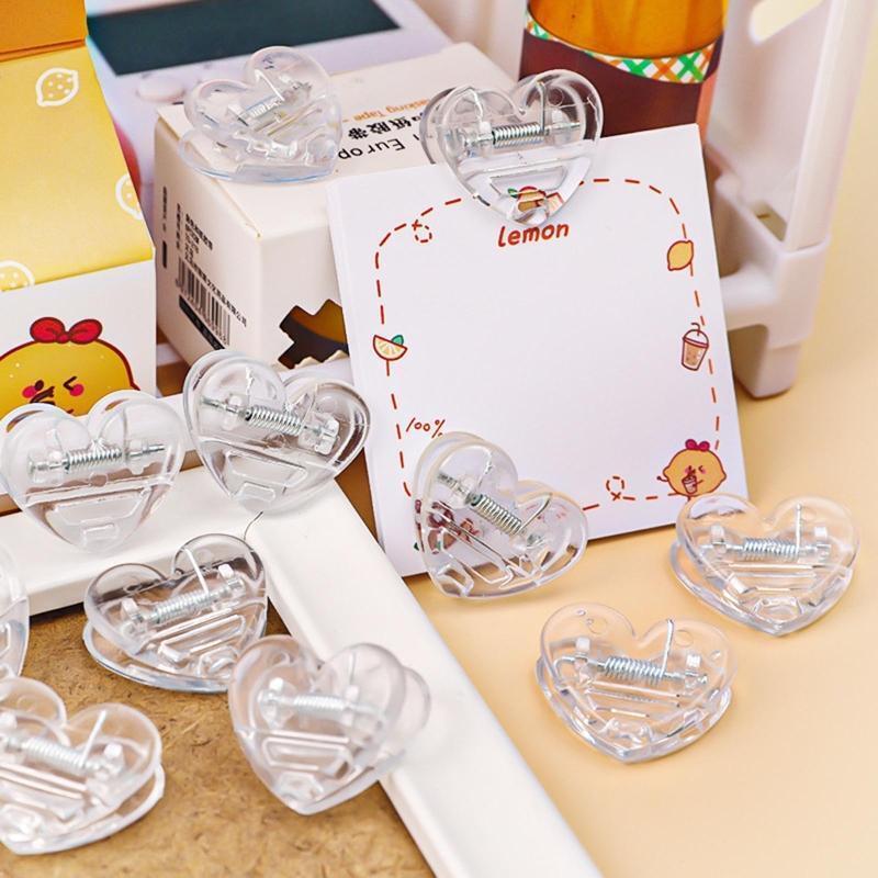 5Pcs Transparent Heart Paper Clamps  Bookmark Clip for Student Teacher School