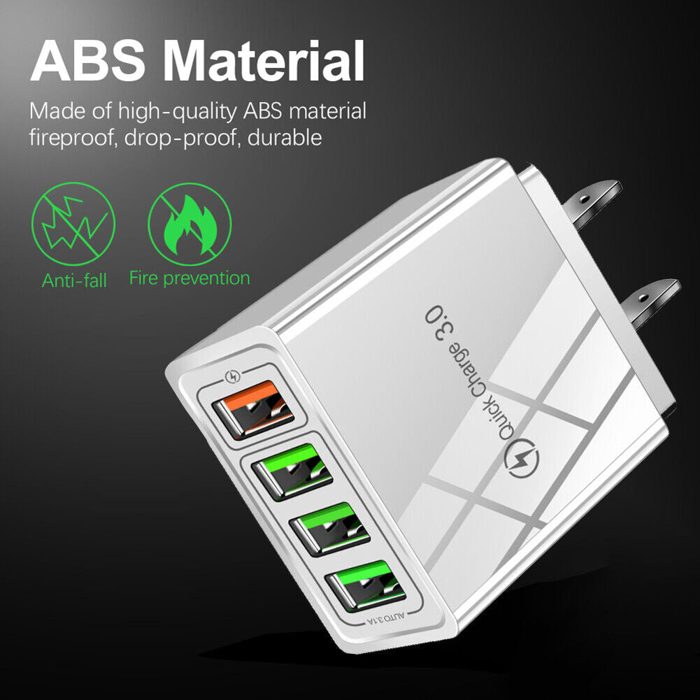 Q4 5.1A QC3.0 Fast Charging 4USB Phone Charger Power Adapter (White US)