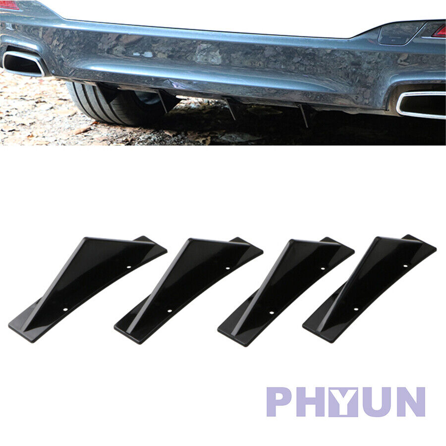 4x Universal Black Car Rear Bumper Lip Diffuser Shark Fin Curved With Screws