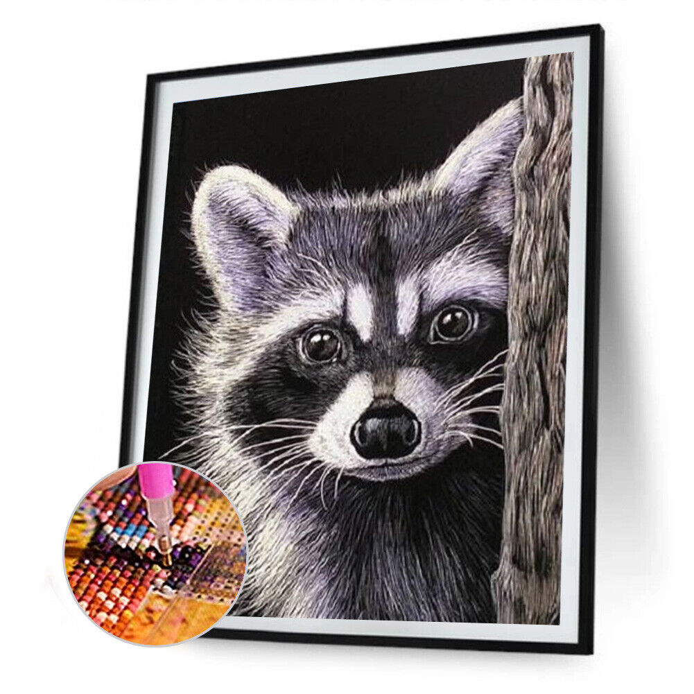 5D DIY Dog Raccoon Full Round Diamond Painting Kit Picture Artwork Craft