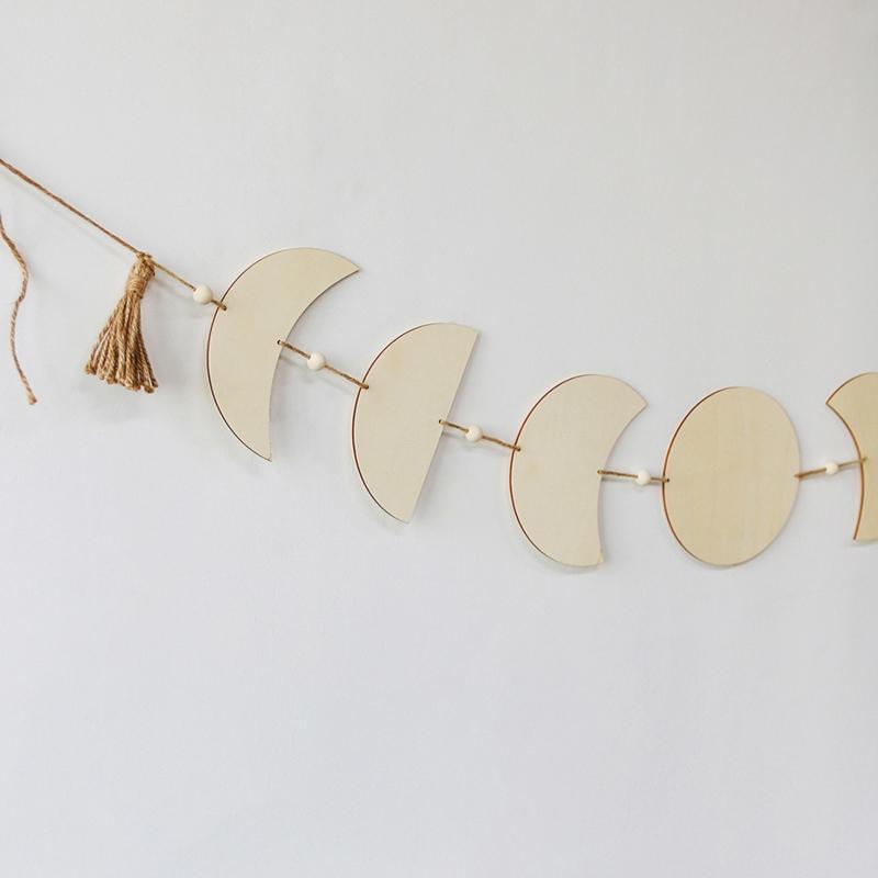 Boho Moon Star Wood Chip Pendant Bohemian Mural Decoration Tassel Bedroom Gift