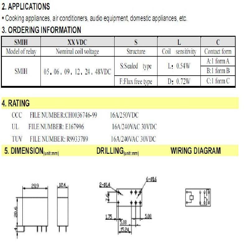 5Pcs SMIH-12VDC-SL-C Relays 12V 16A 250V 8 Pin One Conversion Set