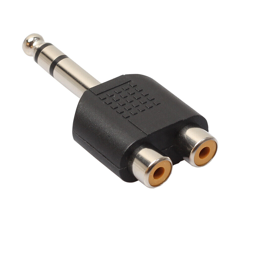 5Pcs 6.35mm 1/4" Stereo Plug to 2 RCA Female Jacks Splitter Audio Converter