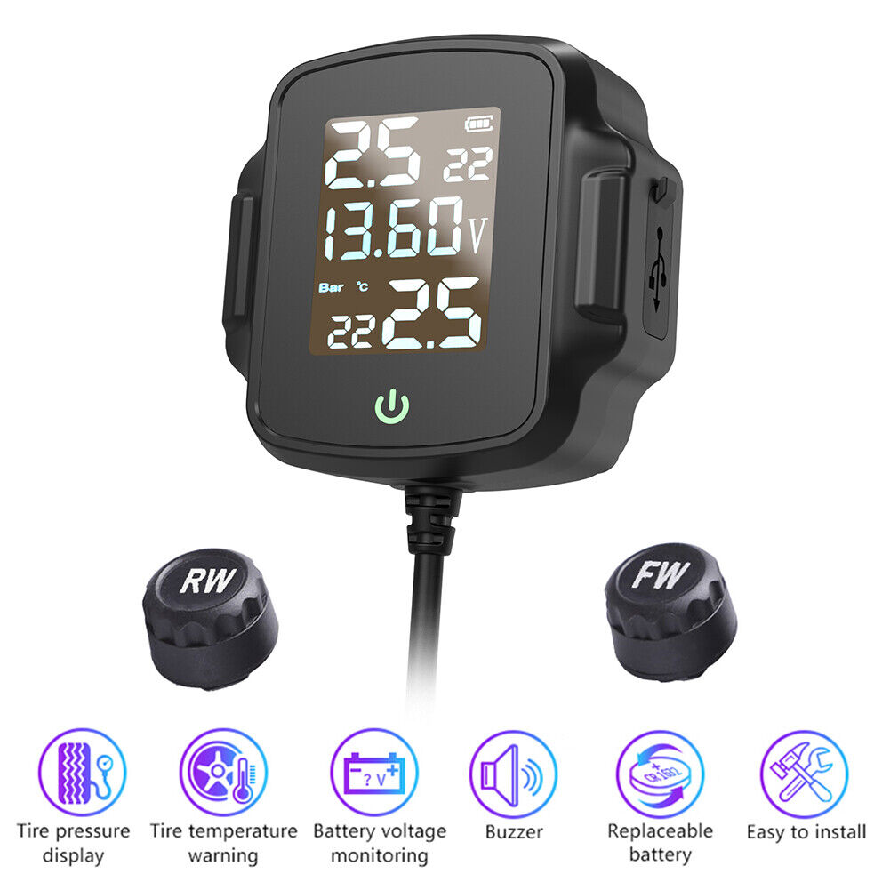 Motorcycle TPMS Tire Pressure Monitoring System with QC 3.0 USB Charger