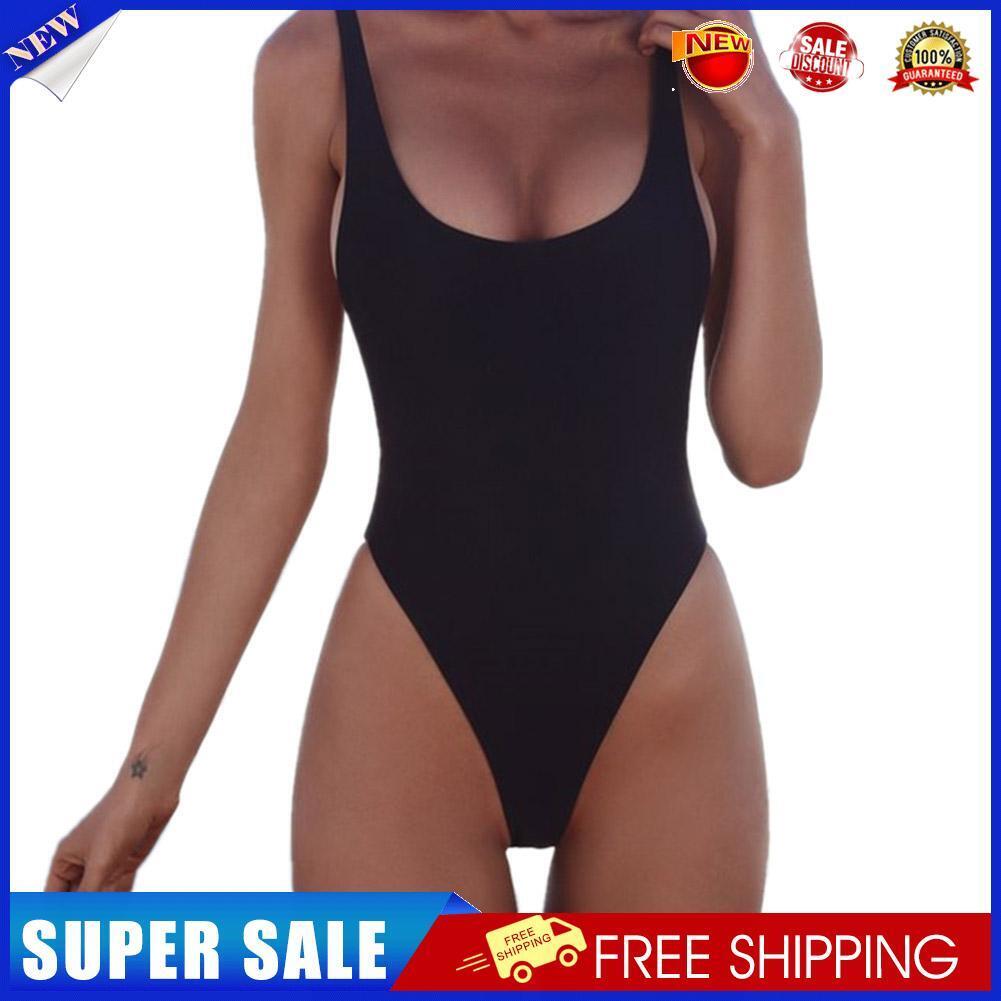Pure Women One Piece Swimsuit Bodycon Backless Padded Bikini(Black)(L)-1960