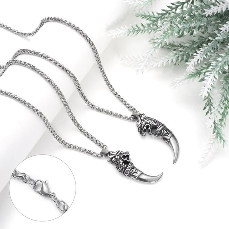 Wolf Teeth Pendant Necklace Lucky Jewelry Steel Tooth Amulet Pendant Necklace