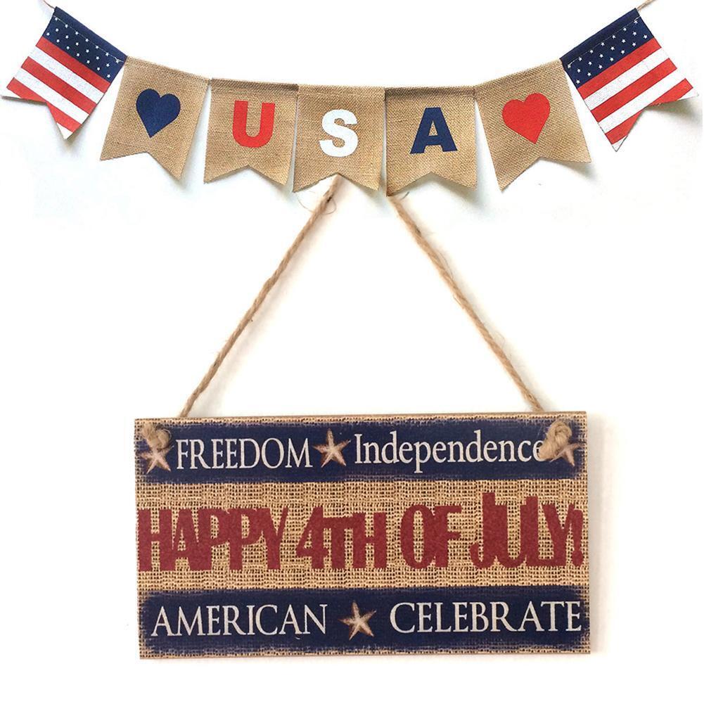 Wooden Independence Day Hanging Board Rectangle Craft Home DIY Decor Gift