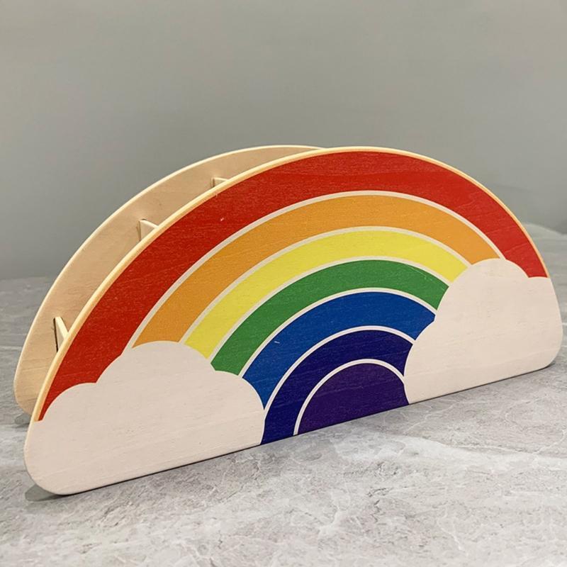 Rainbow Wooden Pen Holder DIY Pencil Container Storage Box Phone Desk Organizer