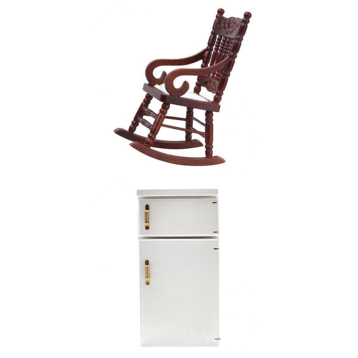 Simulation 1:12 Wooden Rocking  Refrigerator Life Scene Decoration