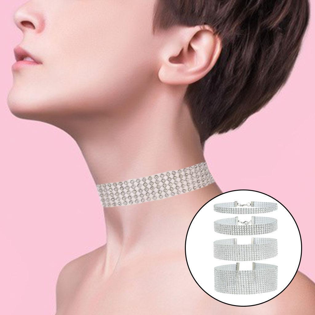 4Pcs Choker Collar Necklace  Rhinestones Shiny for Statement Men