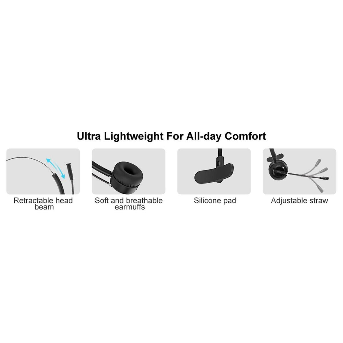 Bluetooth Headset with Charging Dock Earphone for Phone Office Call Center