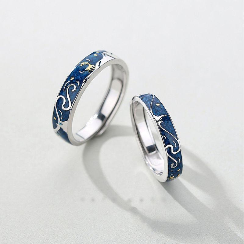 1 Pair Starry Sky Reindeer Ring Adjustable Couple Rings for Street Shooting