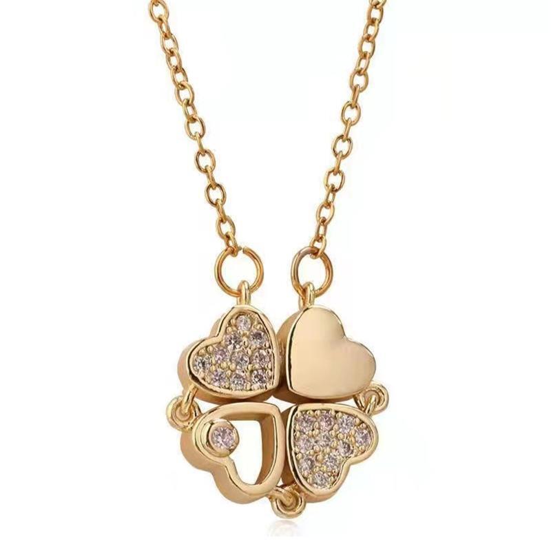 Four-leaf Clover Necklace Lady Magnetic Folding Love Heart-shaped Clavicle Chain