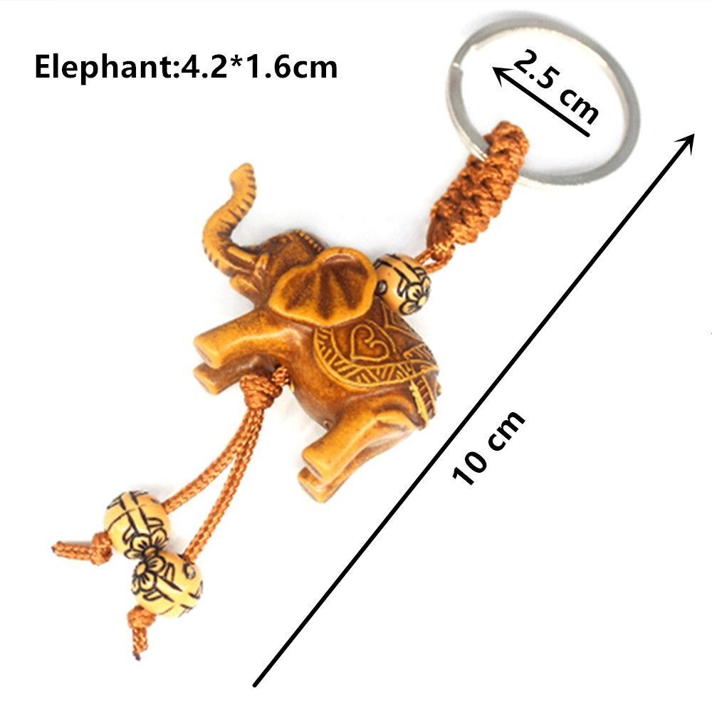Animal Shape Elephant Carving Pendant Key Ring Wooden Keychain Key Holder