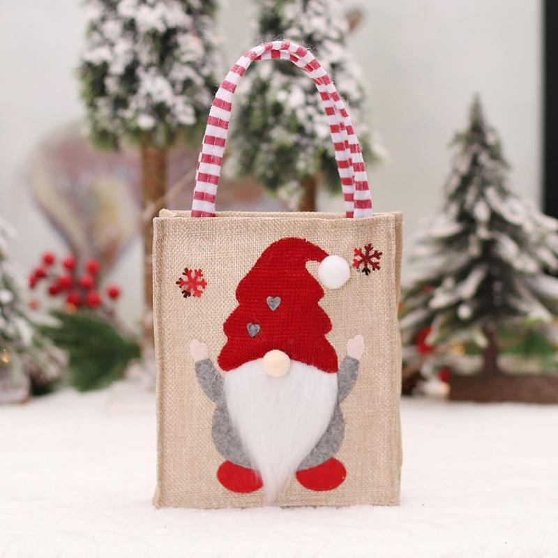 Christmas Holiday Classic Variety Gnomes Linen Gift Bags for Christmas Goods