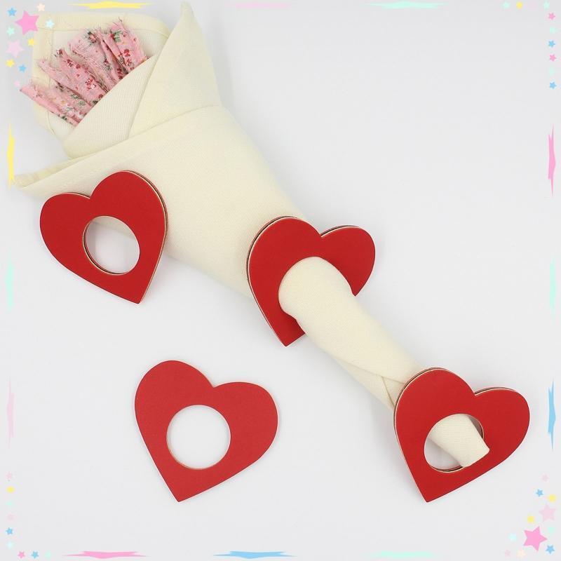 6pc PU Leather Heart Napkin Rings Valentine's Day Napkin Ring Holder for Wedding