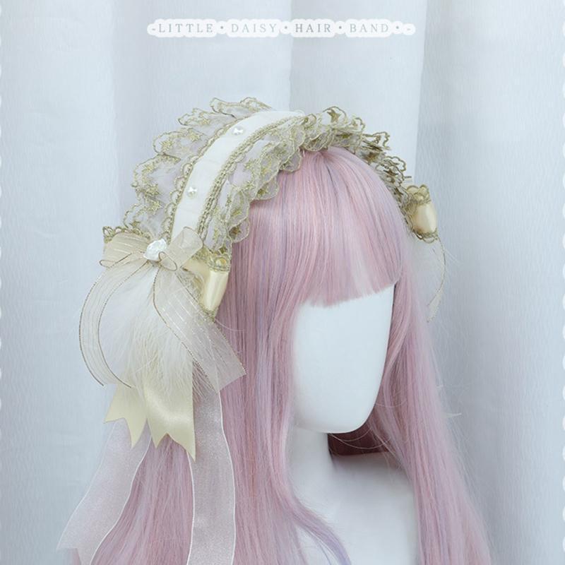 Women Pleated Laces Head Hoop with Tassel Make Up Ornaments Party Hairwear