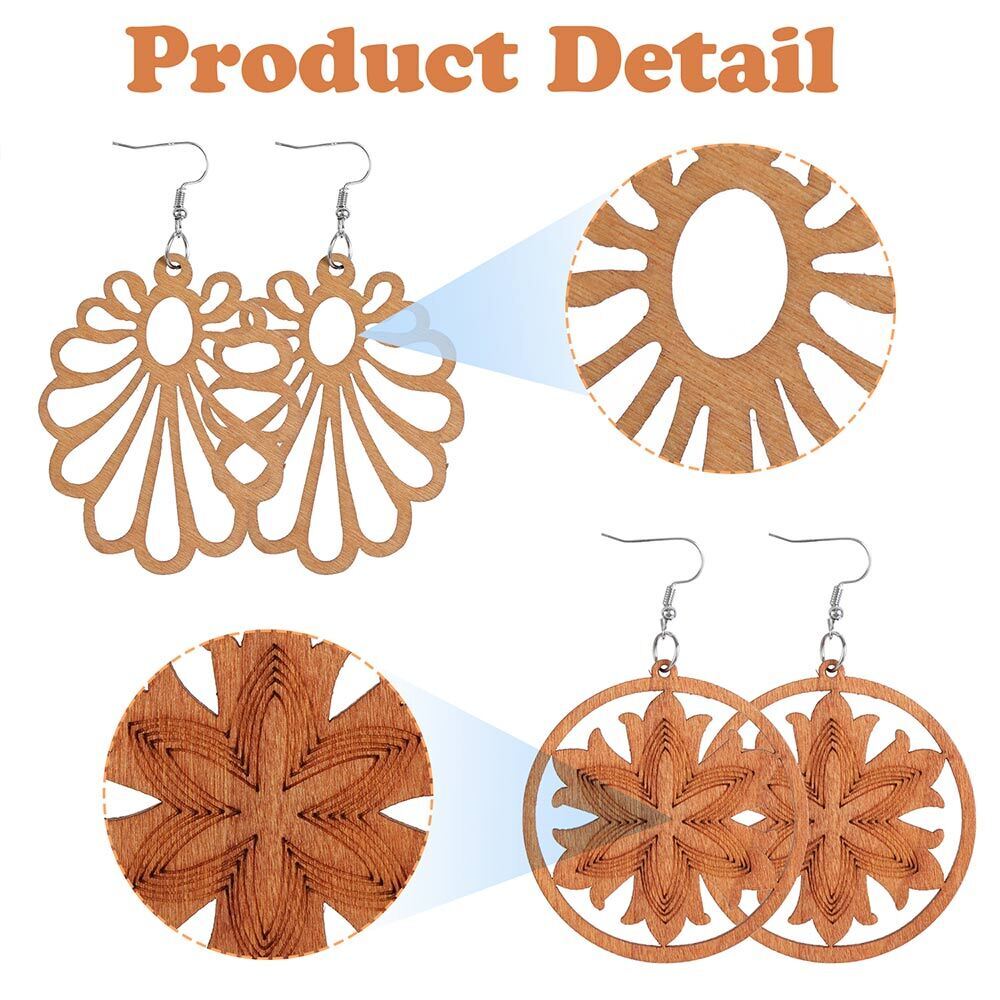 4 Pairs Craft DIY Bohemian Wooden Earring Making African Dangle Earrings Pendant