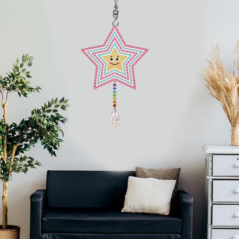 DIY 5D Diamond Painting Kit Smile Face Star Wind Chimes Window Hanging Pendant