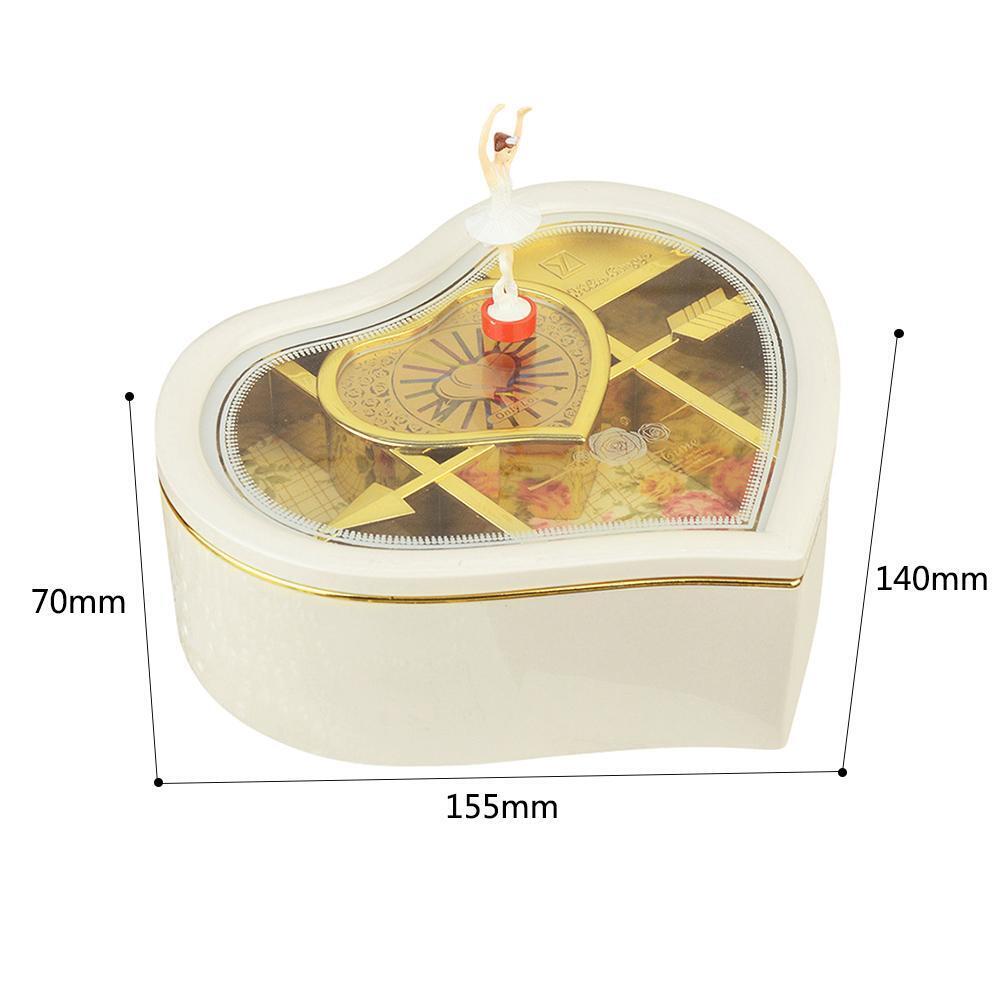 Romantic Love Heart Ballerina Music Box Jewelry Storage Case (White)