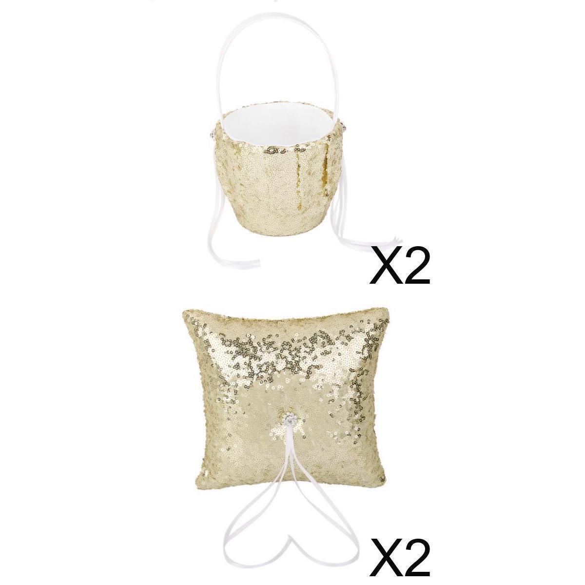 4 Pieces Wedding Flower Girl Basket Sequins Ribbon Flower Basket