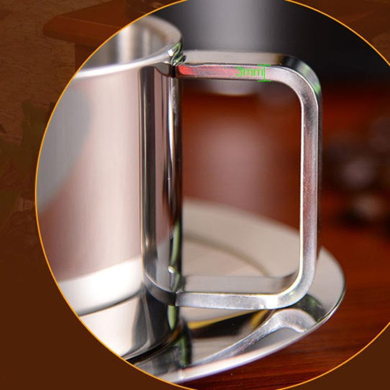 Stainless Steel Coffee Cup Set Double Walled Coffee Mugs with Saucer and Spoon