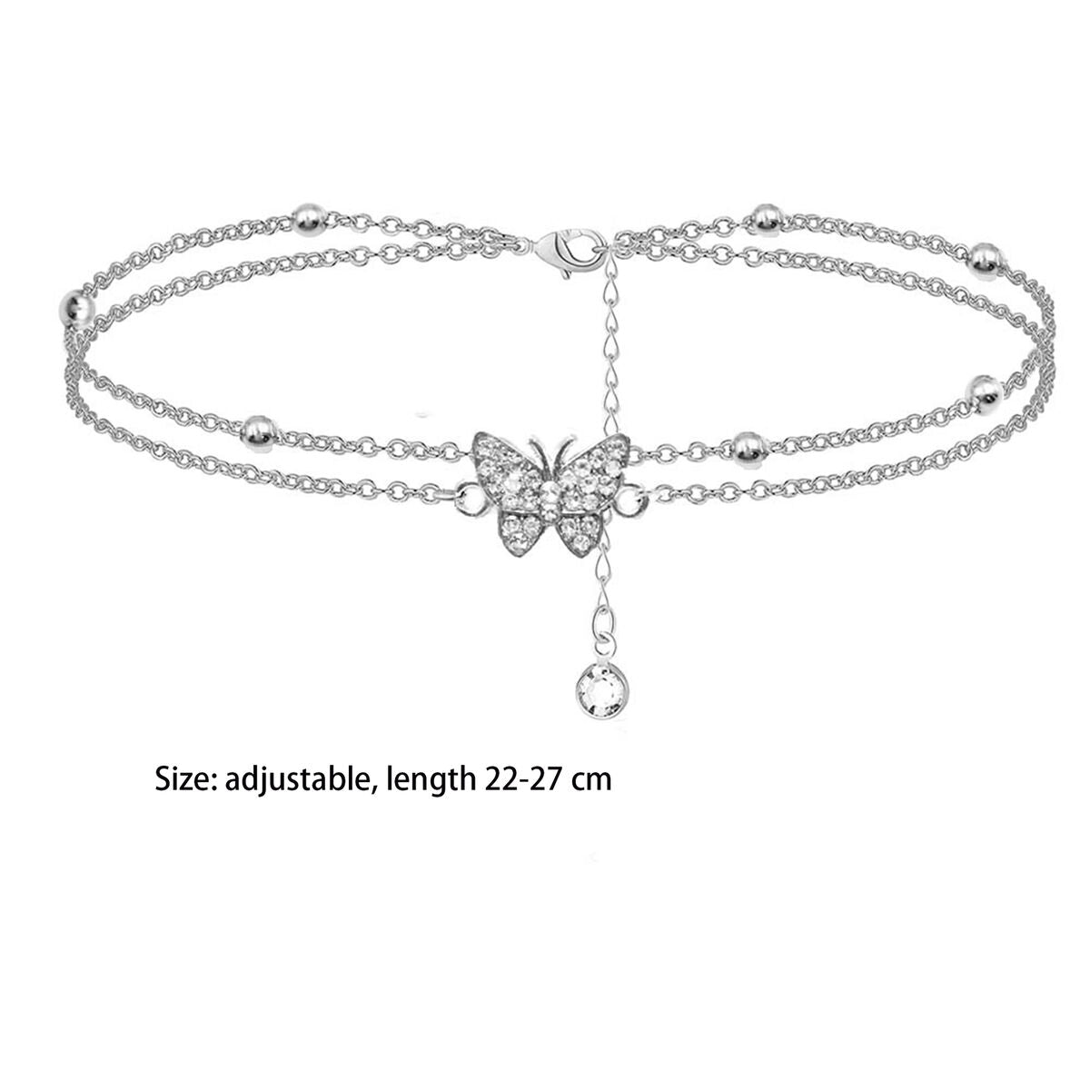 Beaded Heart Adjustable Chain Summer Jewelry Double Layer Foot Anklet Beach