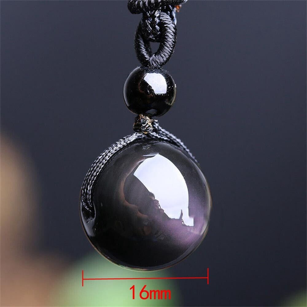Fashion Men Black Lucky Amulet Necklace Obsidian Pendant Round Ball