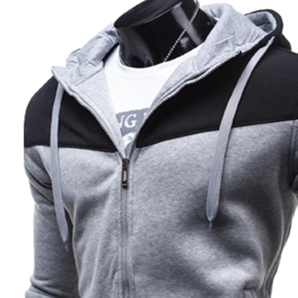 Men Spring Autumn Long-Sleeves Cardigan Hoodie Sweatershirt Coat (Grey 2XL)