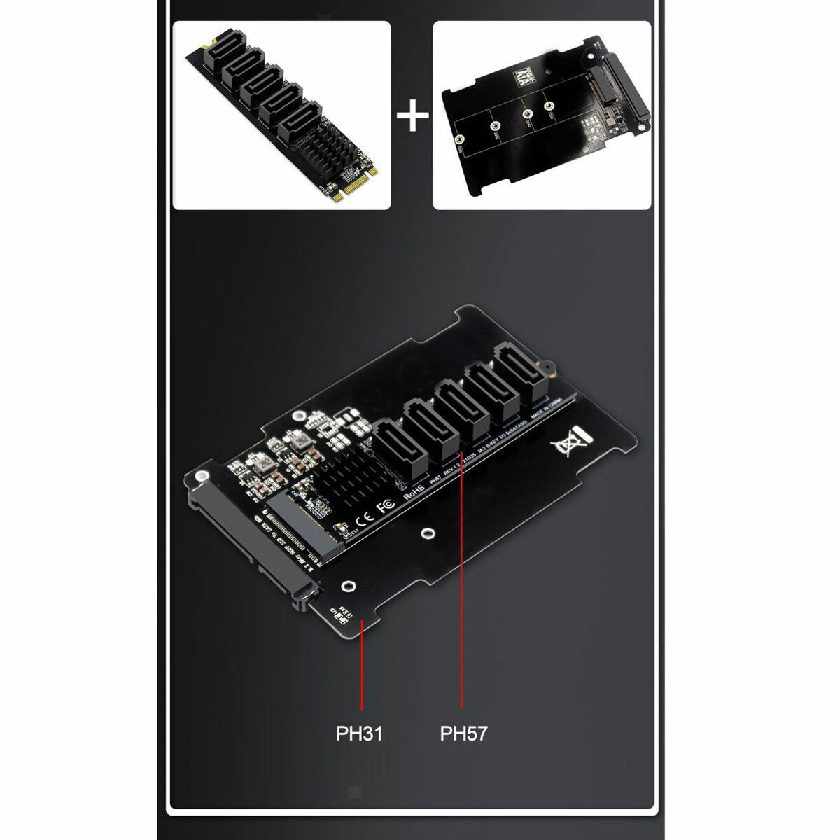 Expansion Card SATA3 6Gbps 5 Port Support SSD HDD Hard Disk Internal .2