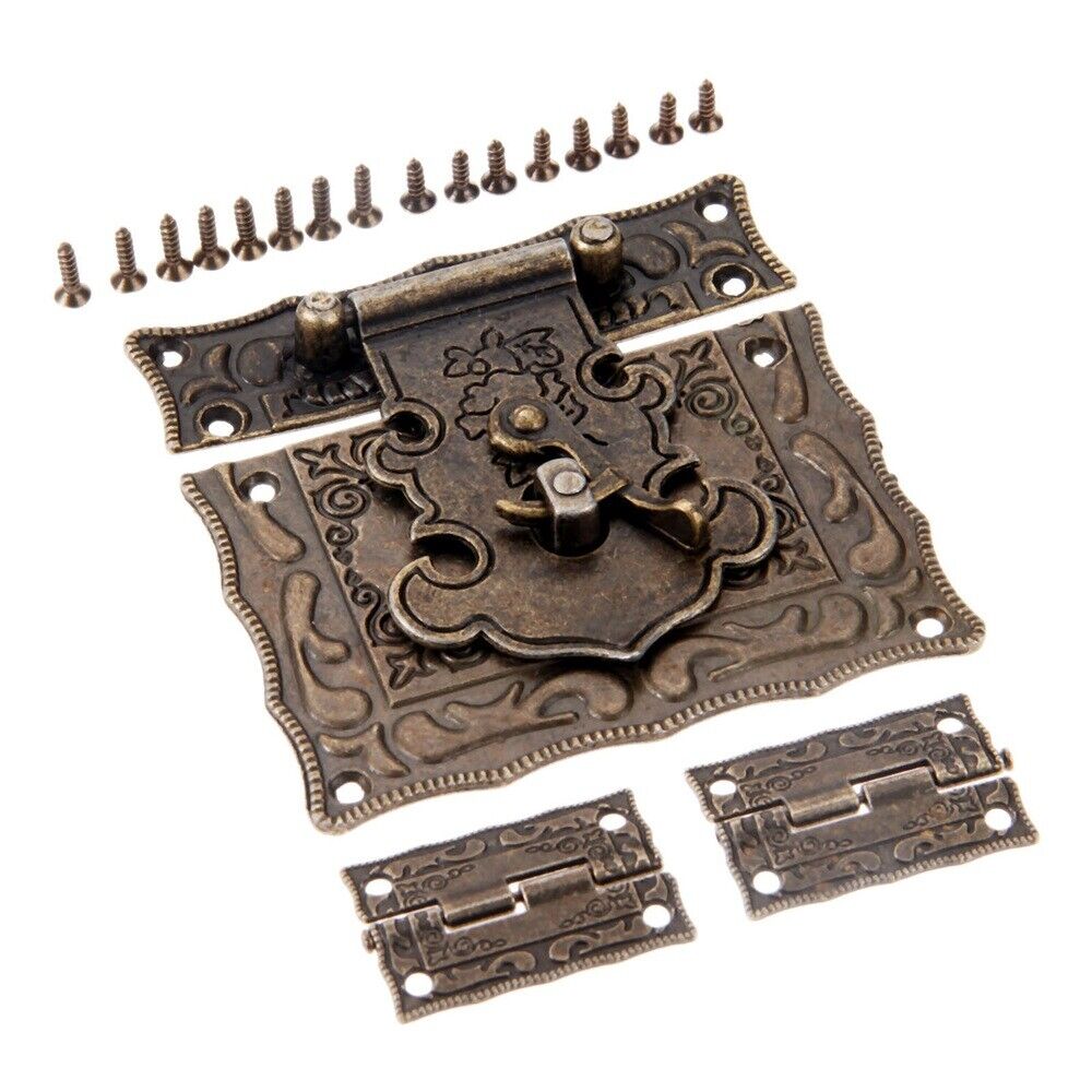 Rectangle Carved Flower Box Latch Hasp Buckle Toggle Clasp Hook & Hinge Hardware