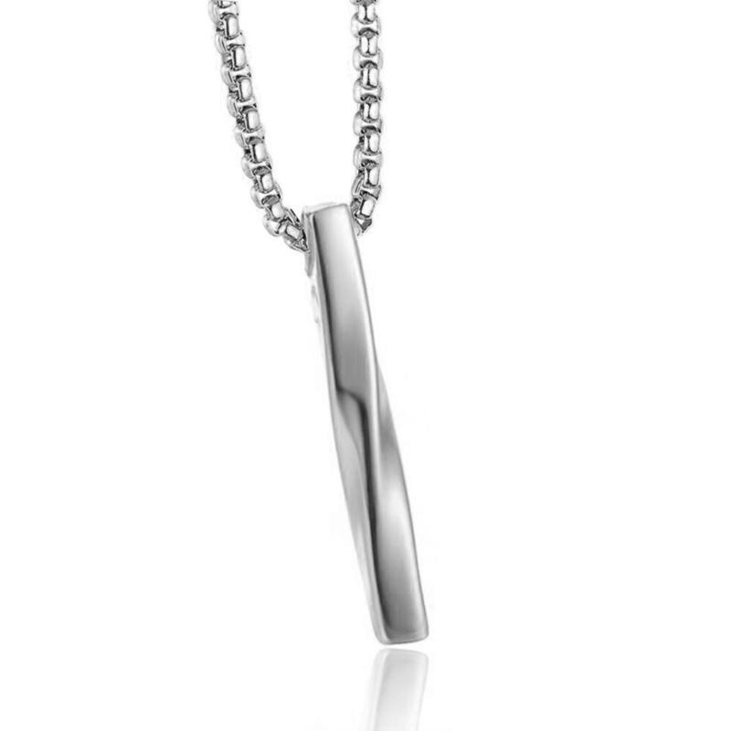Spiral Long Rectangular Pendant Necklace Stainless Steel Vertical Bar Necklace