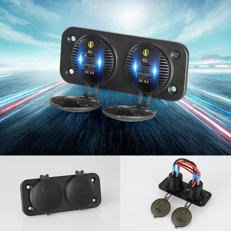 12V/24V Dual QC3.0 USB 18W Fast Type C PD USB-C Car Charger Socket Power Outlet