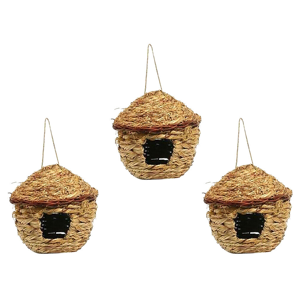 3Pcs  Hanging Breeding Small Birdhouse Grass Weave for Canary Finch
