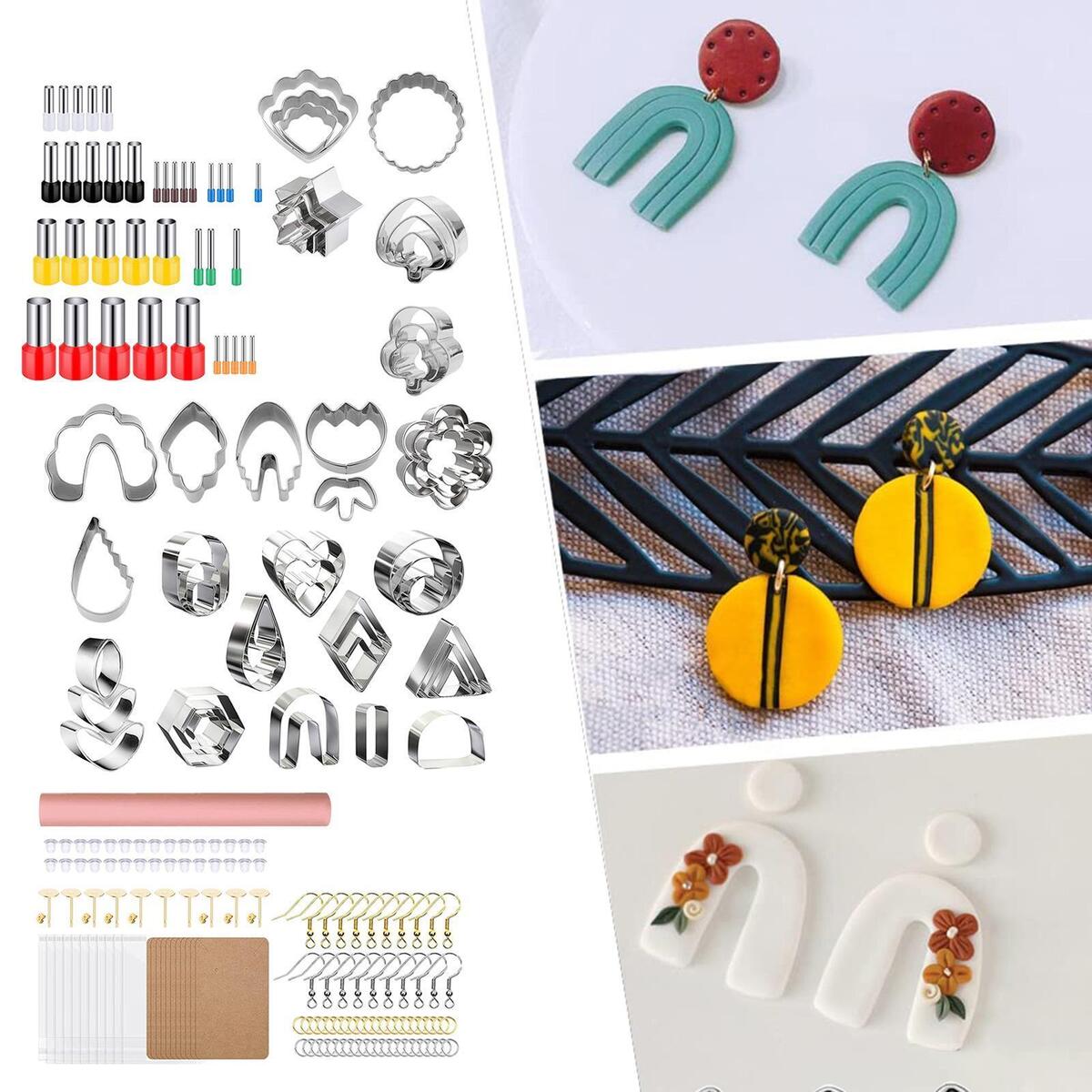 200Pcs Polymer Clay Cutter Set Earring Tool with Earring Cards Hooks for DIY