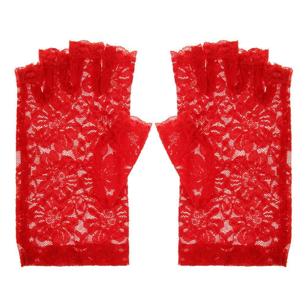 Wedding Party Lace Flower Half Finger Glove Party Accessories Lady Glove Red