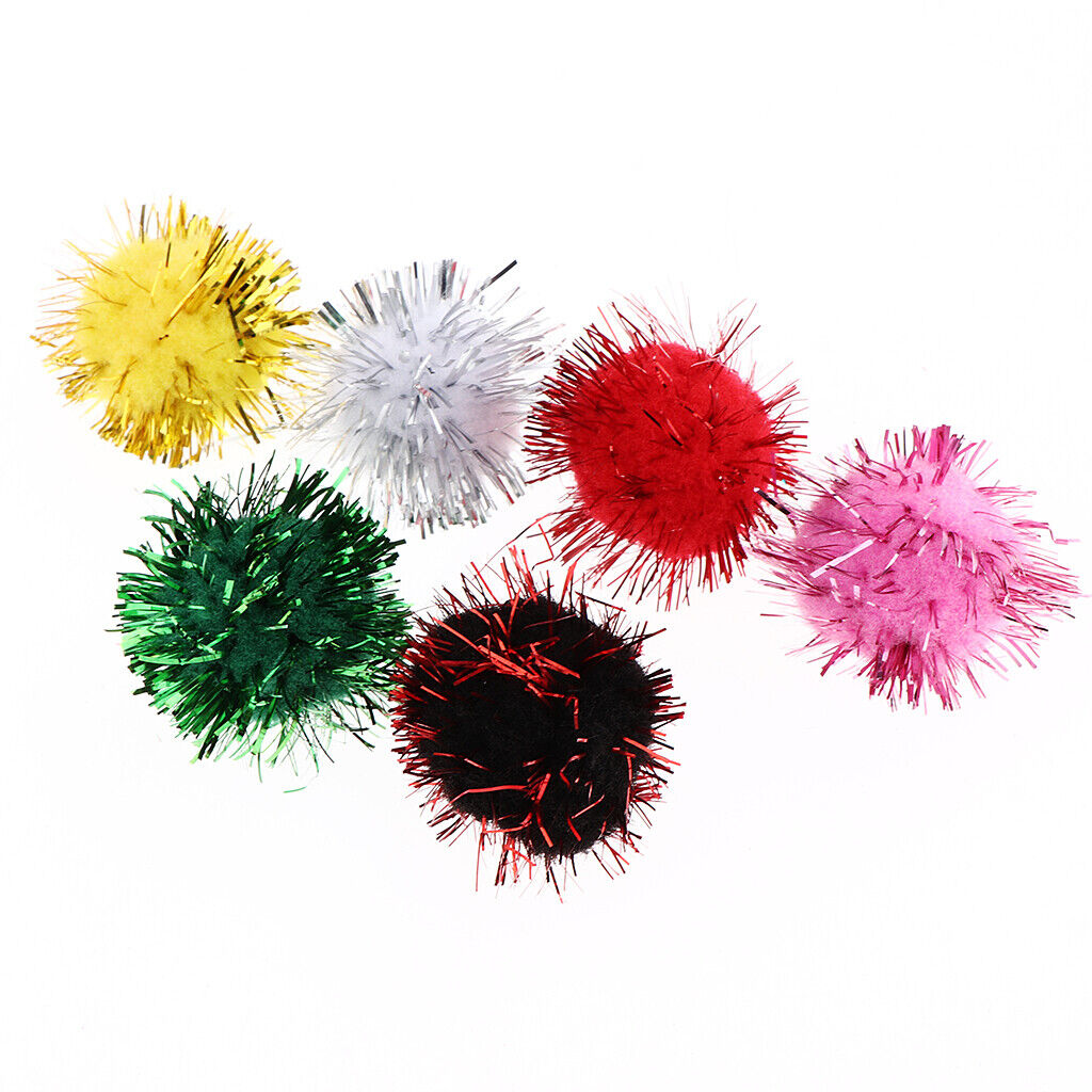 70pcs 25mm Glitter Tinsel Pompom Balls for Play Ball Kitten Cat
