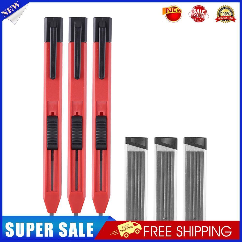 3 Carpenter Pencils with 18 Refills Scriber Marker Pen for Woodworking (B)