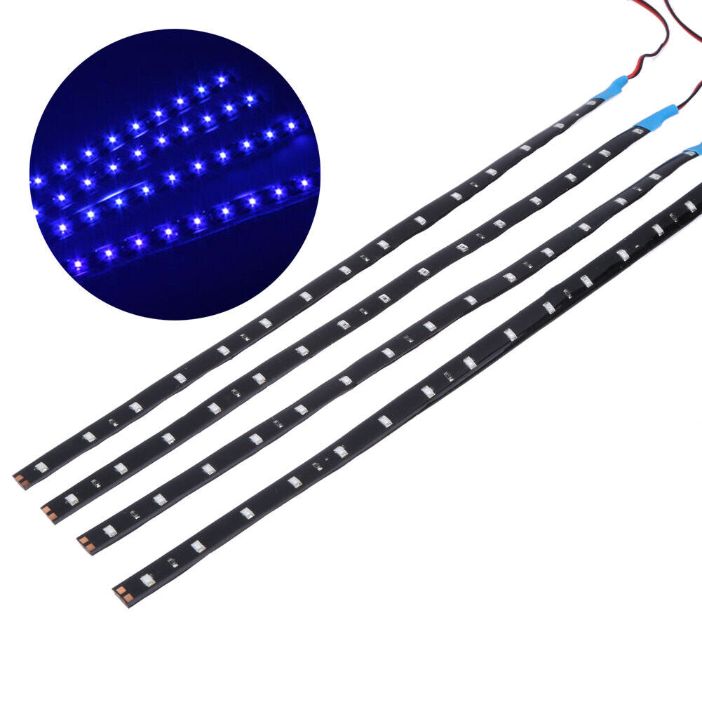 Blue 4pcs 30CM/15 LED Car Motors Truck Flexible Strip Light Waterproof 12V