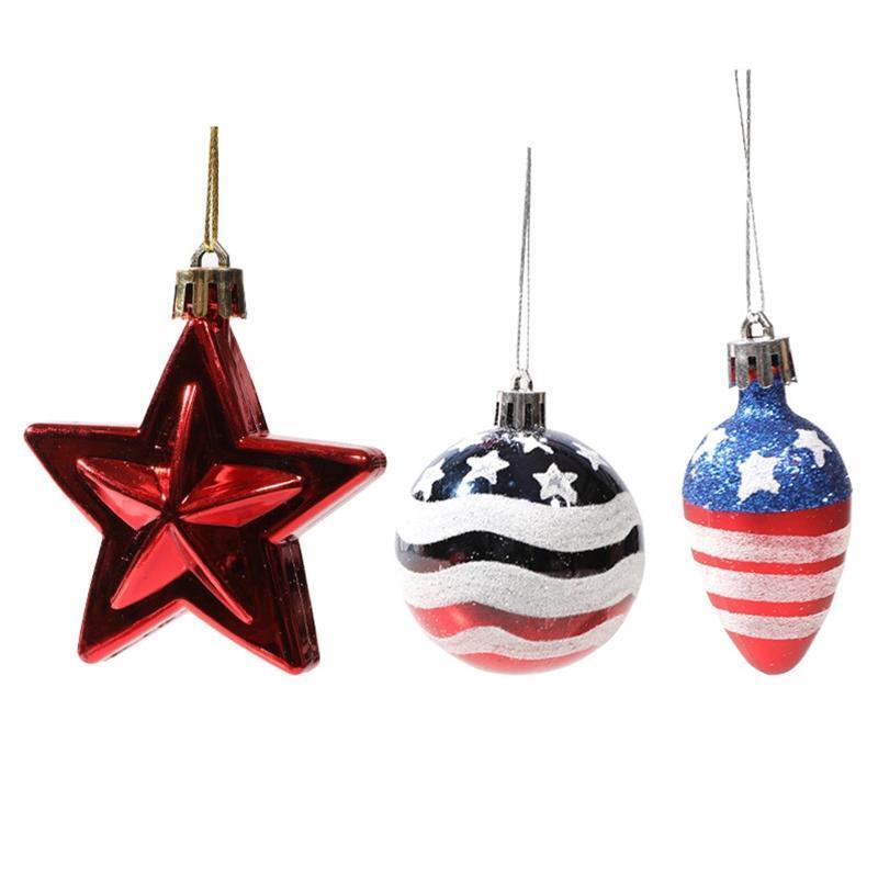 9pcs 4th of July Ornaments for Tree Blue Red White Star Ball Bulb for Labor Day