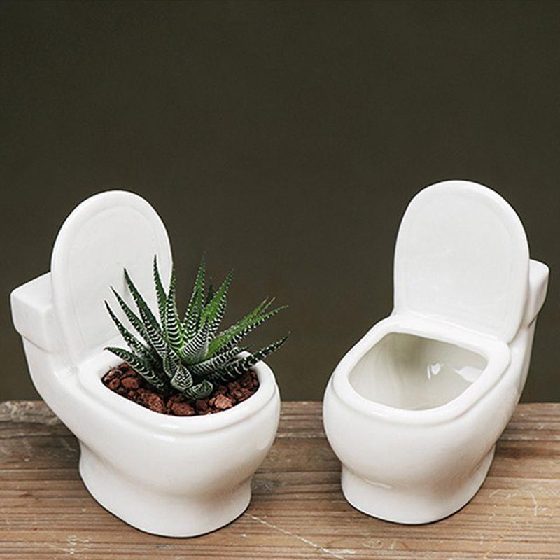 Creative Mini Toilet Shape Fleshy Ceramic Flowerpot Garden Home Decor Flower Pot