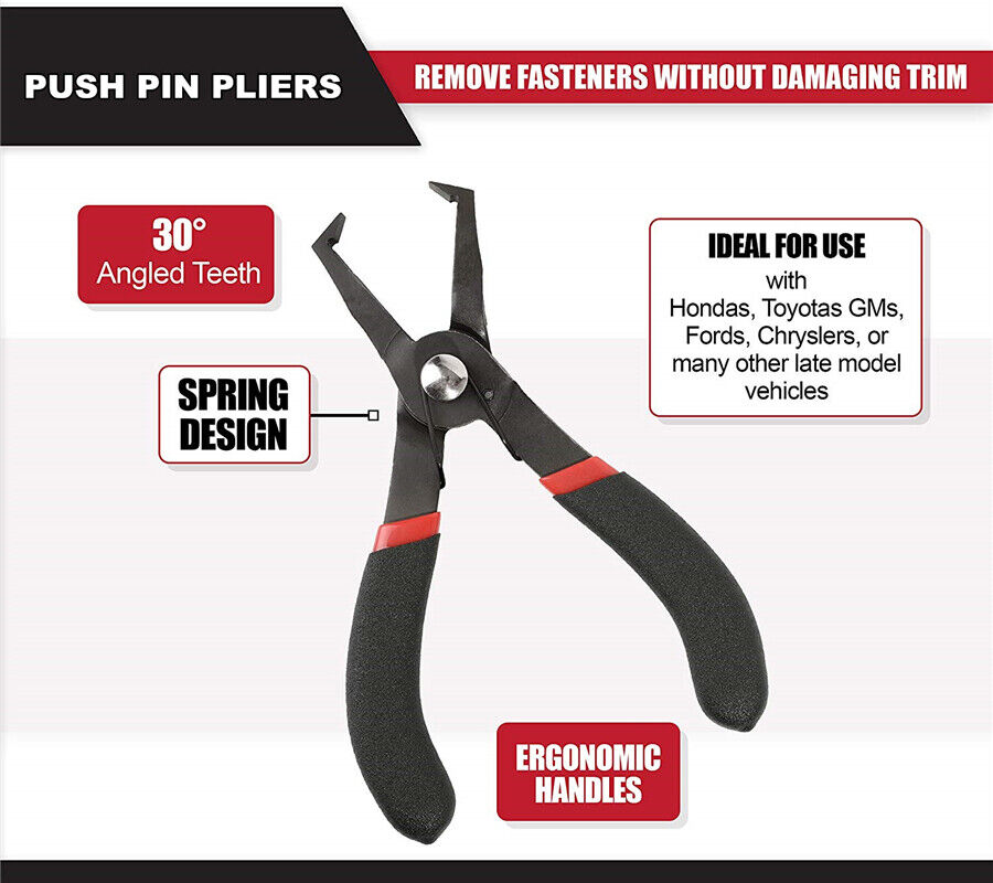 Spring-Loaded Steel Push Pin Pliers Quick-Disconnect Double-Pad Comfort Grip