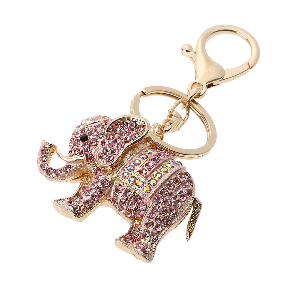 Popular Inlaid Color Cast Elephant Keychain Ladies Bag Pendant(Pink)