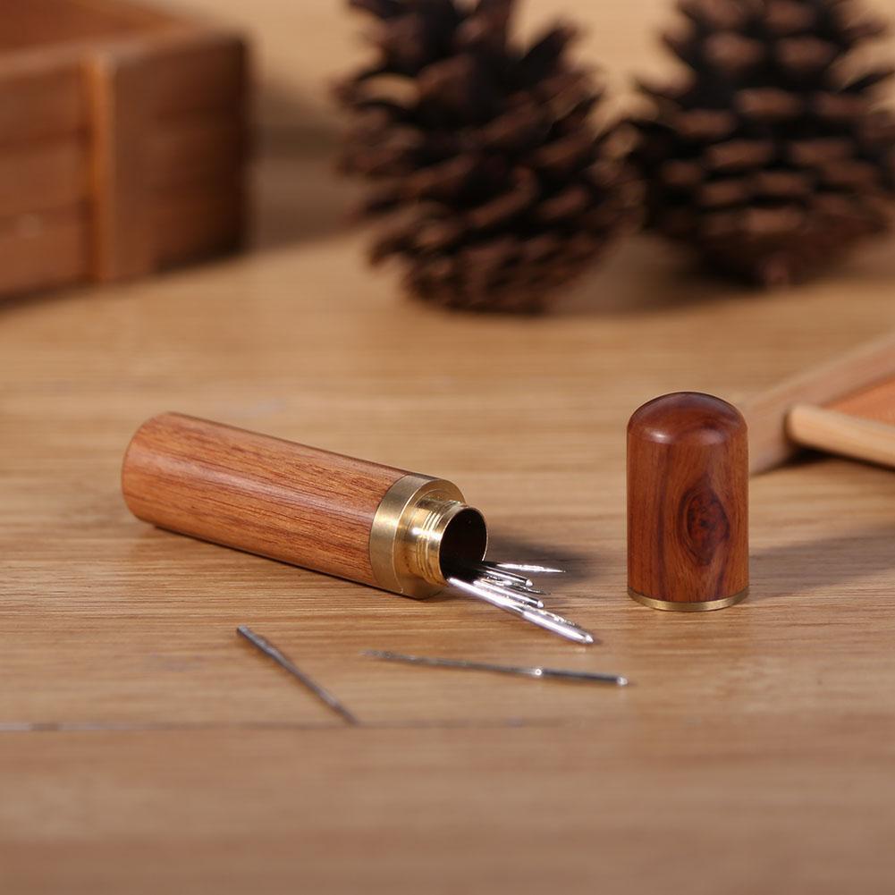 Hand Sewing Needles Wood Box Embroidery Mending Holder Bottle Container